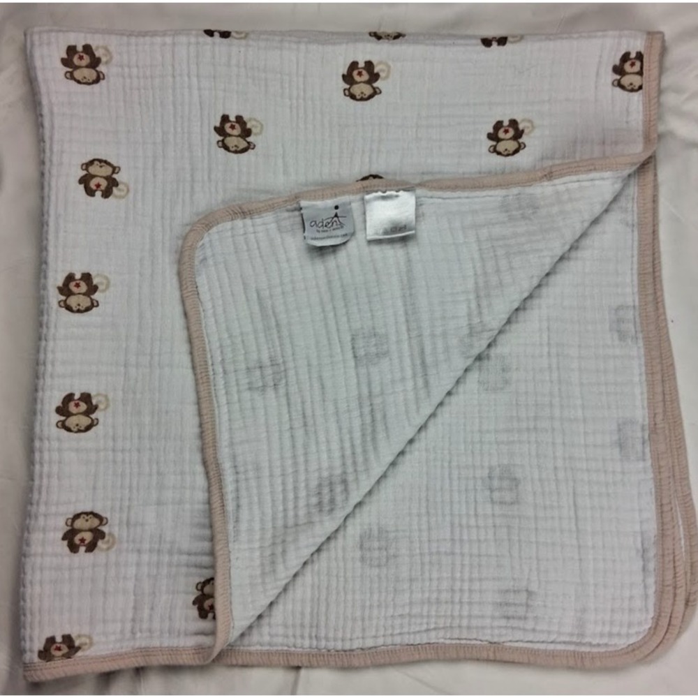 Aden Anais Beige Thick Monkey Red Star Baby Blanket Tan Muslin 40x40 + Lovey - Picture 3 of 4